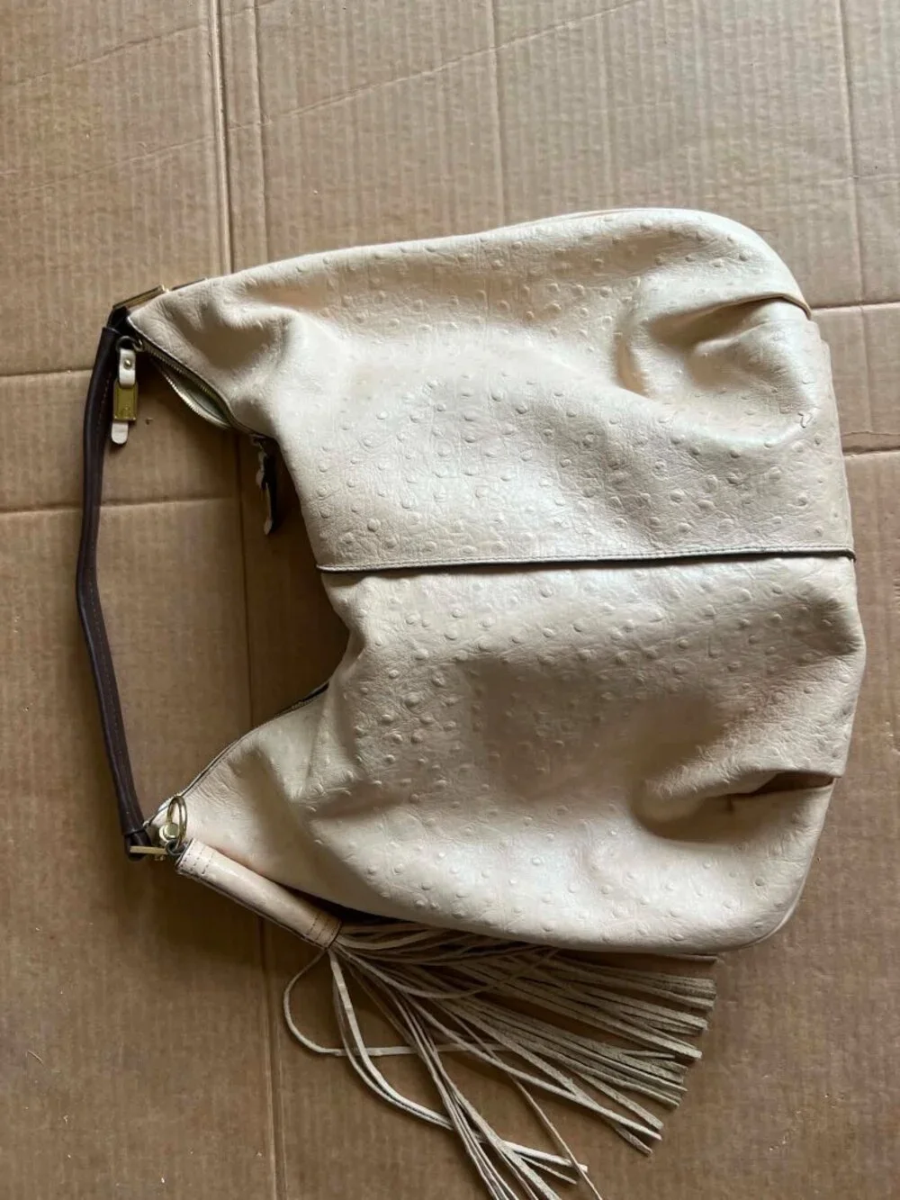 G.I.L.I  Blush Leather Ostrich Textured Oversized X-Large Hobo Purse Handbag